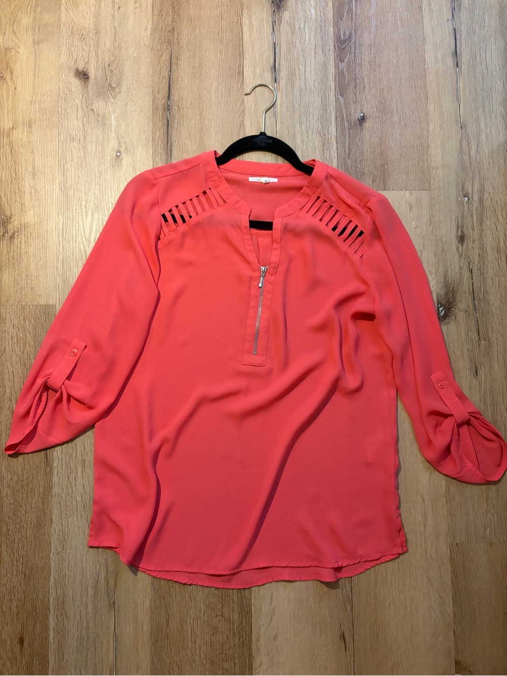Maurices Coral Zip-Front Cutout Shoulder Blouse